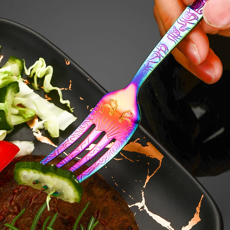 24 Pcs Cutlery Set Flatware Spoon And Forks Knife,Black Stainless Steel Gold Cutlery 24pcs Set