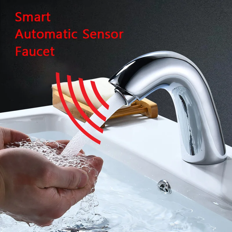 Smart Automatic Sensor Faucet Induction Basin Faucet,Bathroom Hotel Brass Infrared Induction Hot Cold Single Cold DC AC Faucet