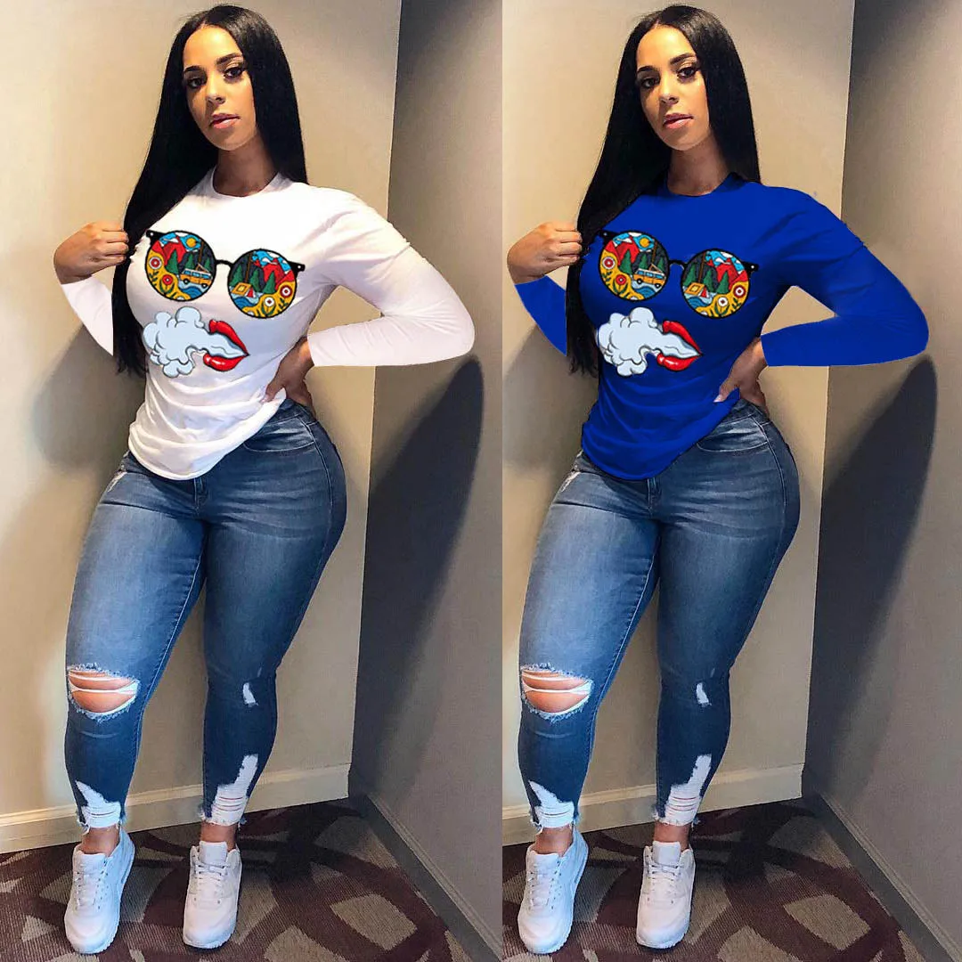 
Bunny BN-062 Red Lip Print Short Long Sleeve Woman Clothing T Shirt Women 