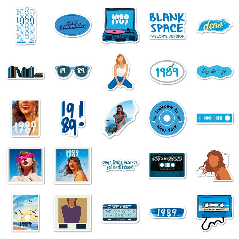 50Pcs Singer Taylor Albums 1989 Decorative Sticker For Suitcase Laptop Guitar Scrapbook Skateboard Waterproof Sticker