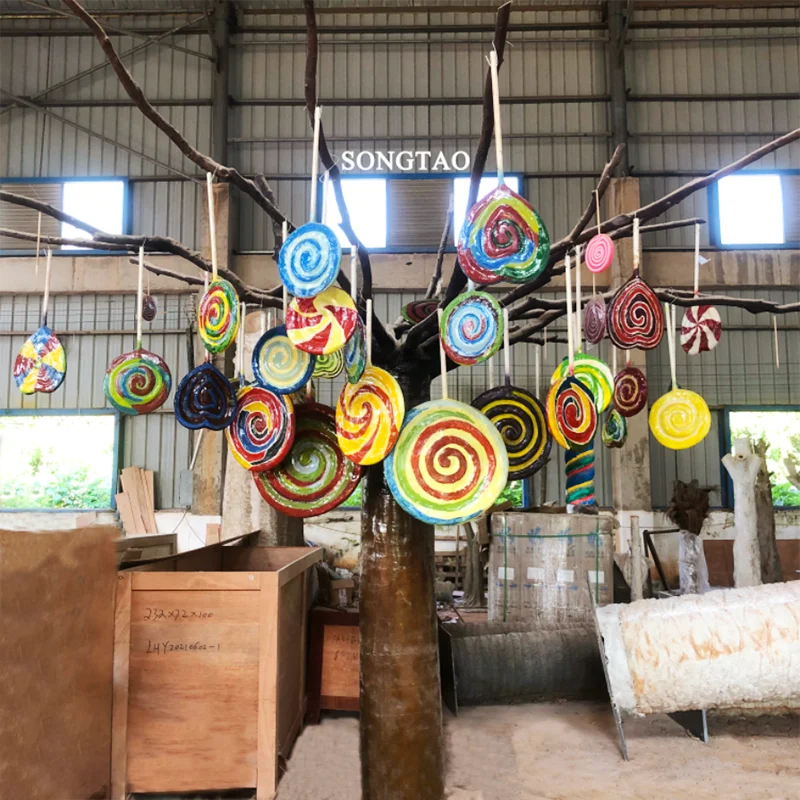 Artificial decorative dry trunk candy tree hanging lollipops tree for outdoor or kindergarten