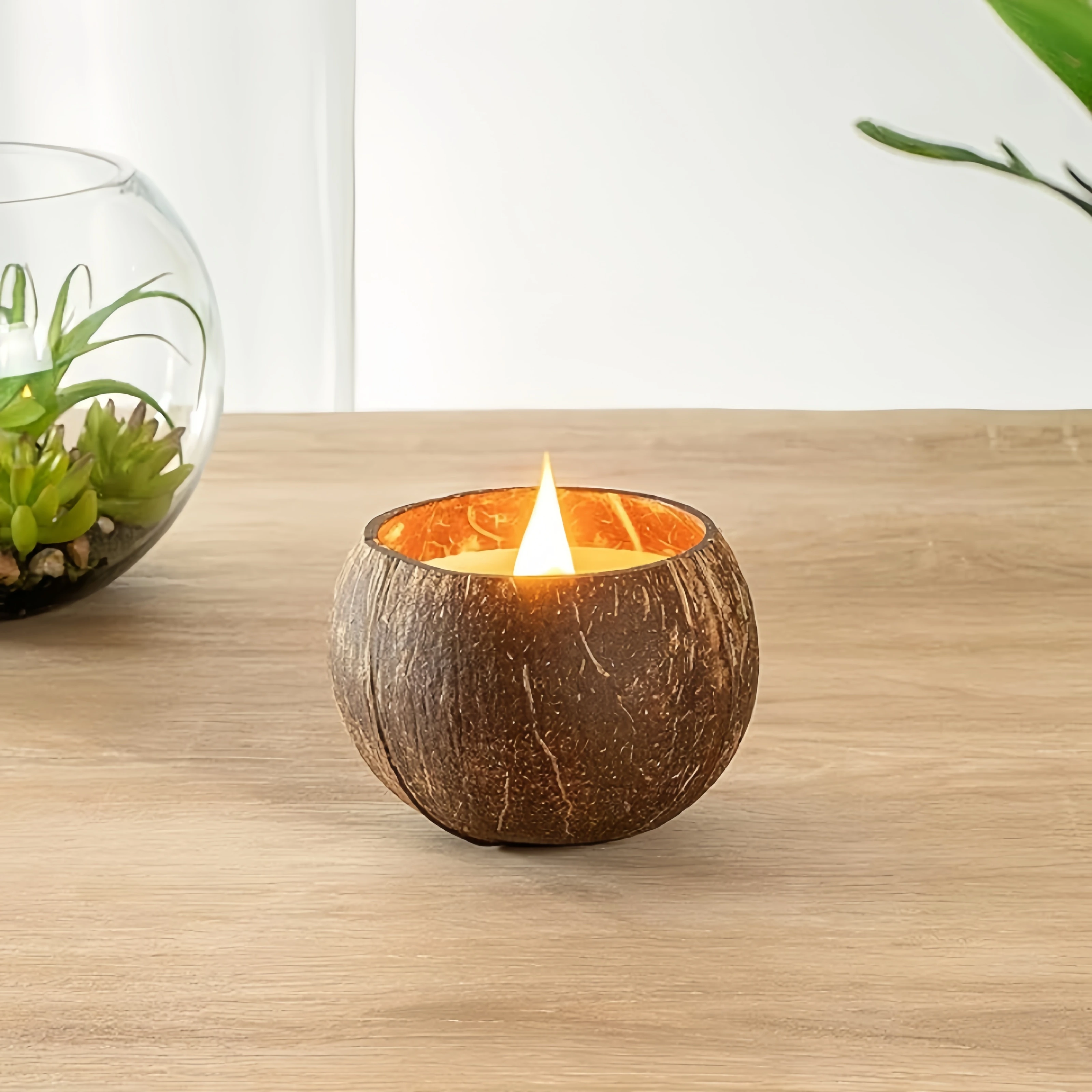 Wholesale Factory Price Eco Friendly Polished Natural Coconut Bowl and Wooden Spoons Set Coconut Shell Candles Bowls