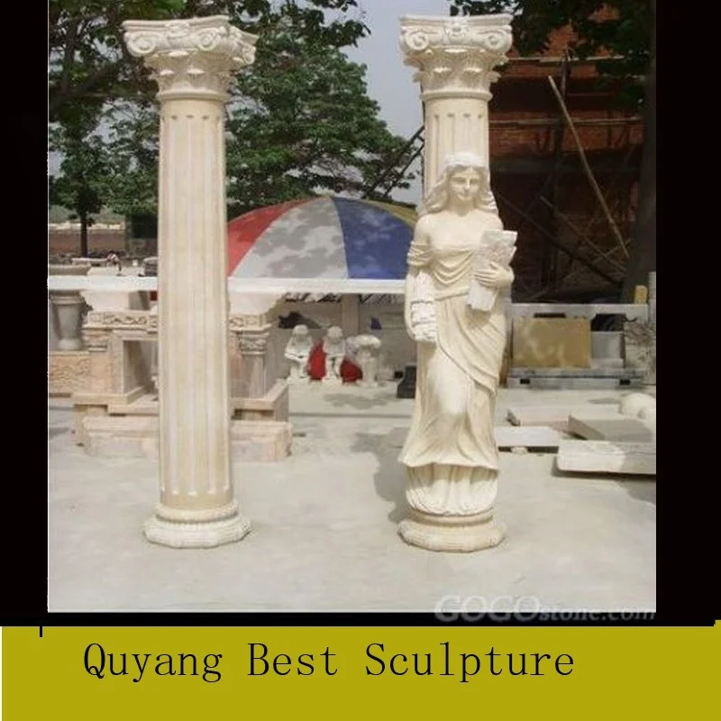 Hand Carved Stone Column Marble Roman Pilar Sculpture