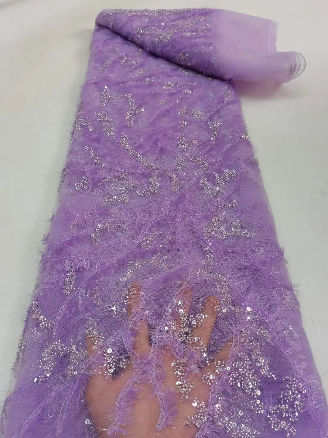 Pine needle plush beaded tube embroidery fabric beads sequin wedding dress cheongsam hat lace fabric SS3625