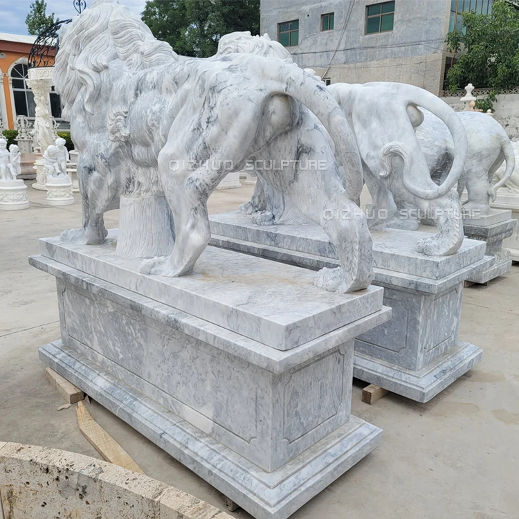 Large Size Outdoor Hand Carving Animal White Marble Sitting Lion Stone Statue Sculpture for Entrance