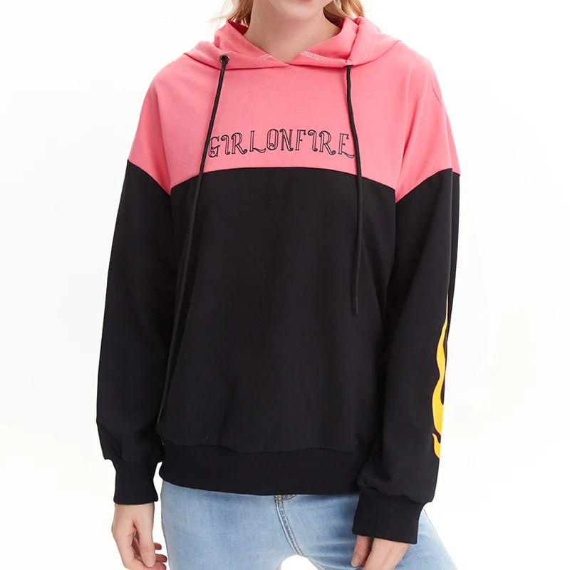 OEM Color Block hoodies for ladies with vinyl print