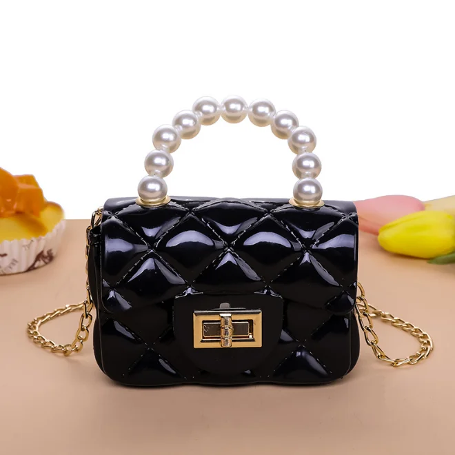 
KS4118 Multi colors kids pvc mini bag wholesale pearl handle girls kid jelly bag 