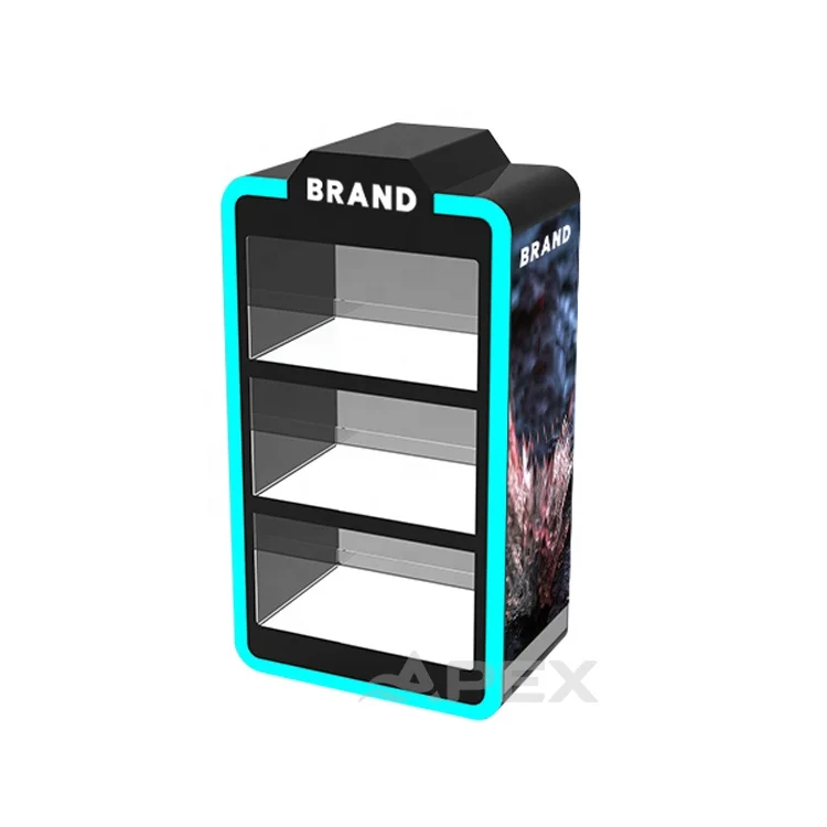 APEX Factory Custom Colorful Led Acrylic Display Rack Counter Top Smoke Shop Display Case 3 Tiers Acrylic Display Stand