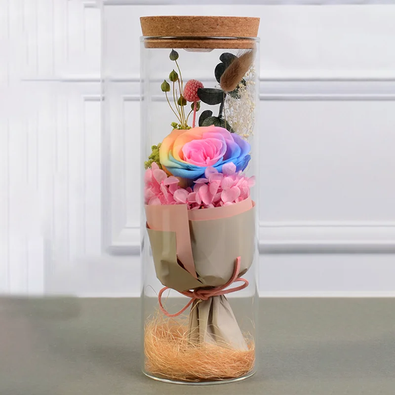 Сияющая Подарочная бутылка для желаний стеклянный купол с сохраненными цветами на День святого Валентина