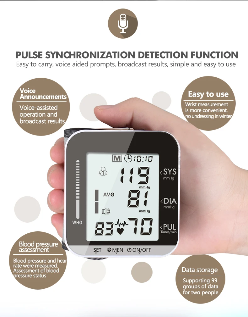 
Automatic Digital Wrist Cuff Blood Pressure Monitor Machine Gauge Measurement 