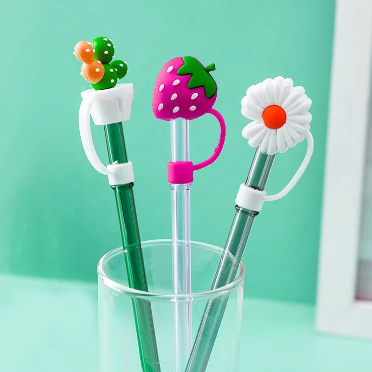 manufacturer custom cartoon cute reusable silicone straw dust tips covers caps silicone straw topper