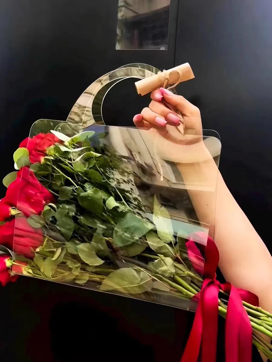 Fashion flower handbag florist supplies PET transparent bouquet gift bag