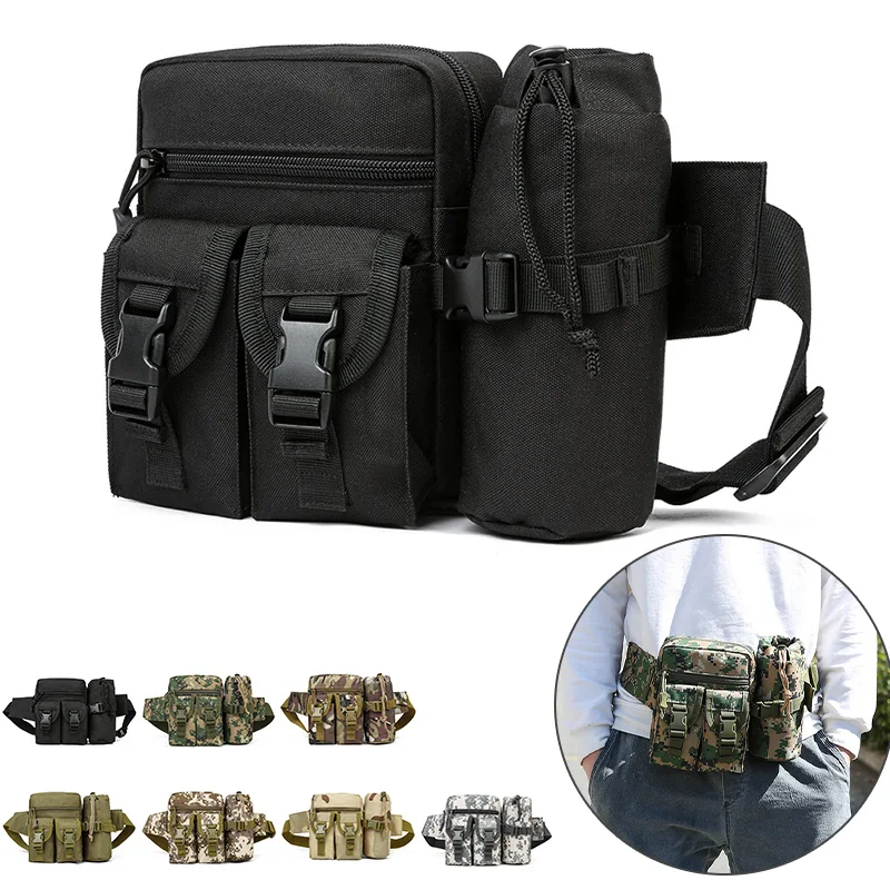 Custom Camo Tactical Waist bag Outdoors Hip Belt Water Bottle men Multifunctional chest bags canvas messenger bag