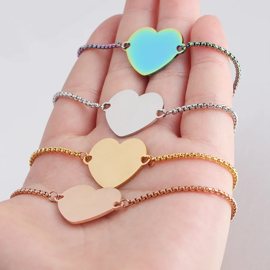 Dazgirl Wholesale Engravable Blanks Jewelry  Heart Chain Adjustable Luxury Bracelet