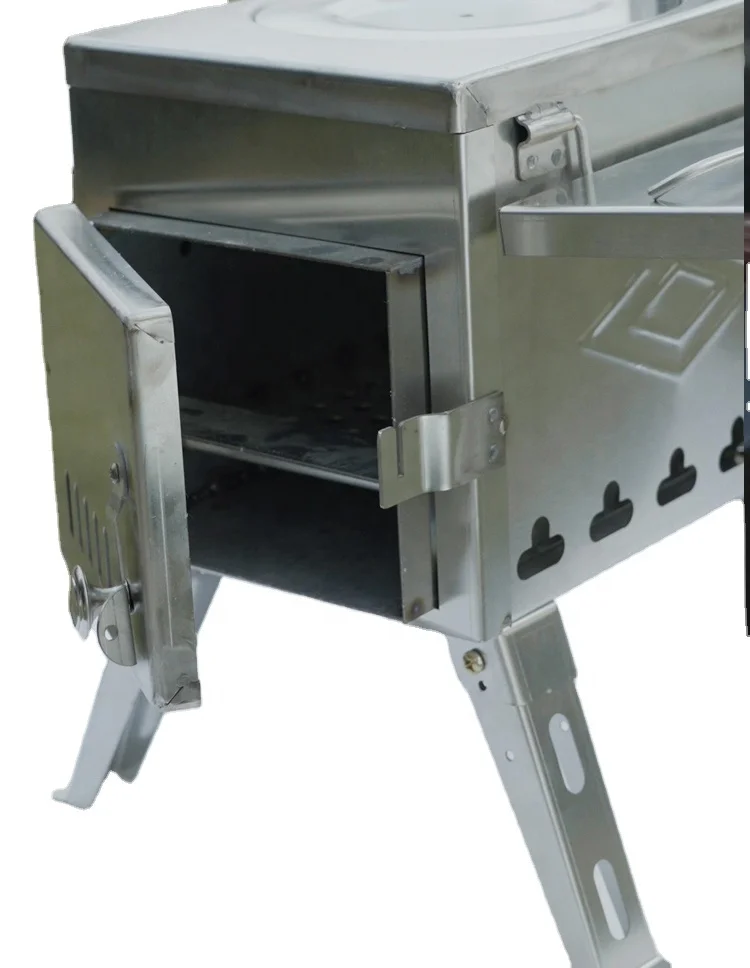 Portable and Folding Wood Burning Stove For Outdoor And Camping Tent Stainless Steel Stove silver fire tent stove