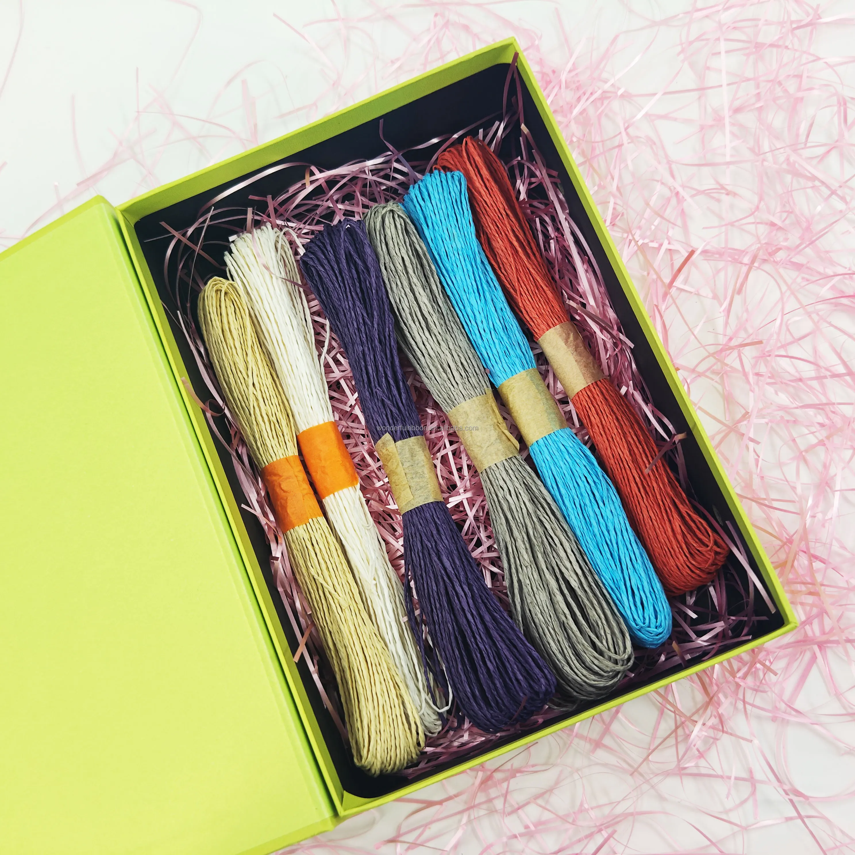 Wholesale DIY Handicraft Colored Twisted Striped Paper Raffia Twine Raffia Paper Ribbon Paper Twine Rope for Gift Ribbons