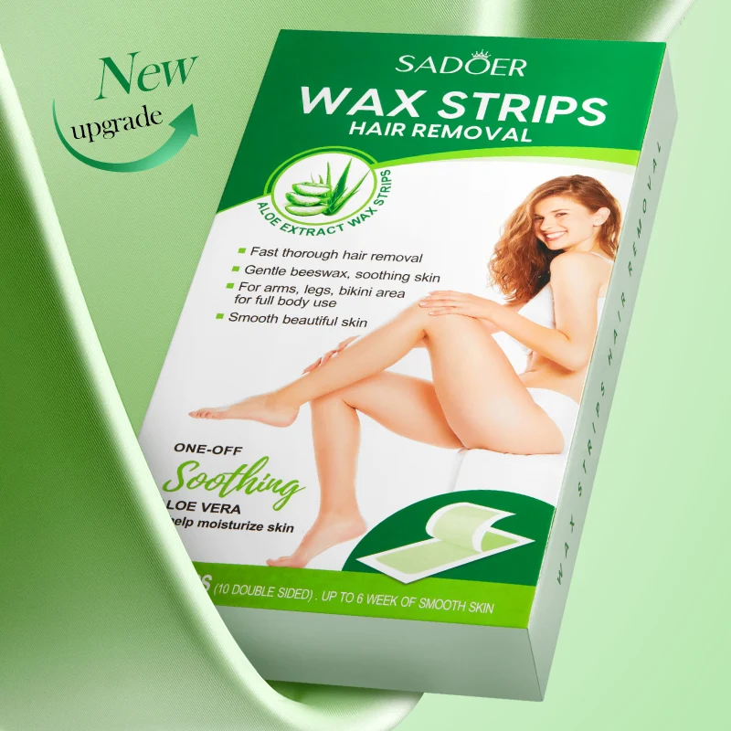 SADOER Skin Care Products Organic Aloe Vera Hair Removal Waxing Strips Depilator Non Woven Fabric Two-Sided Waxing Strips paper
