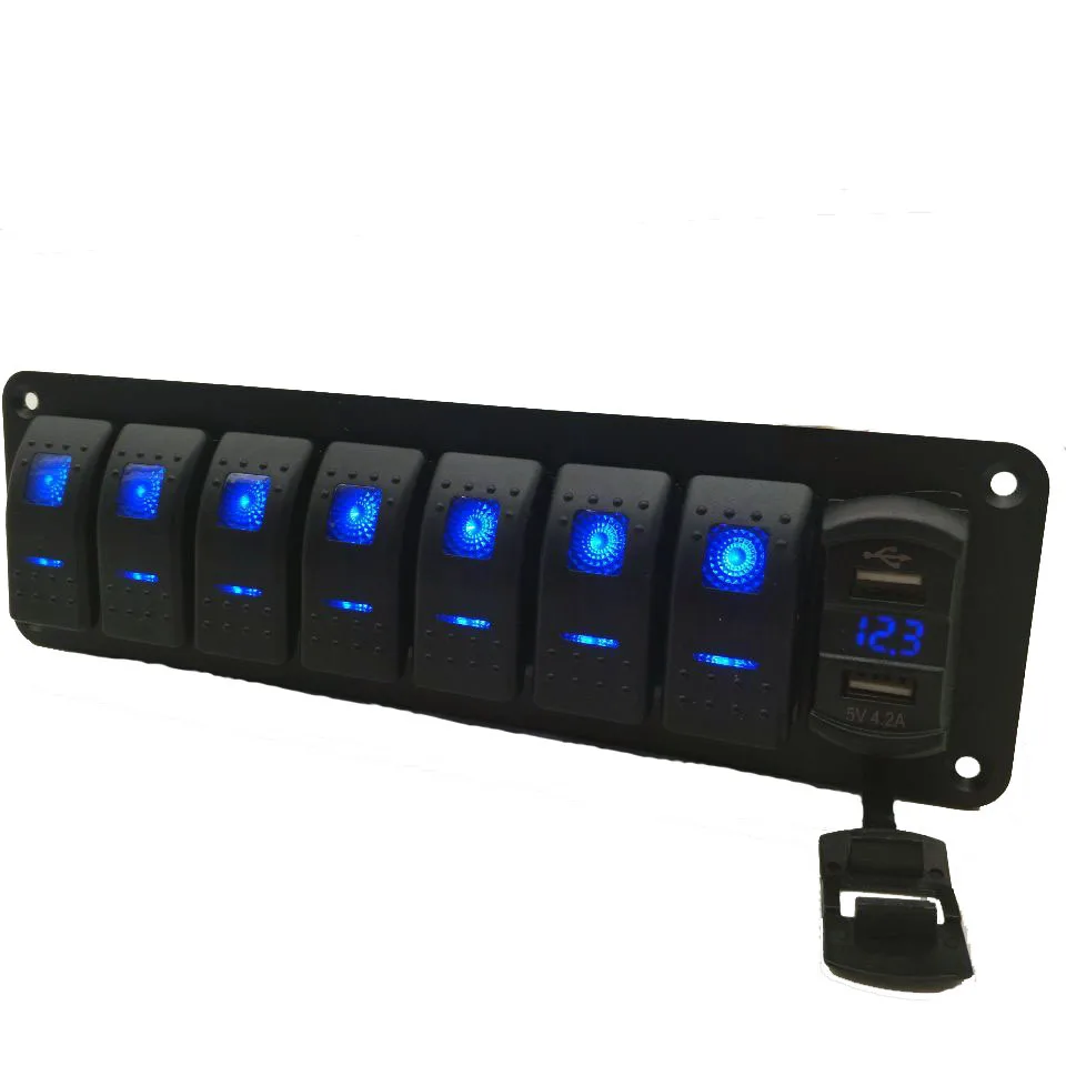 12V Waterproof Offroad Rocker Switch Panel With USB Digital Voltage