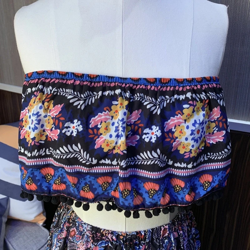 
HJ Trendy lady clothing off shoulder beach summer maxi floral dress boho bohemian women casual nude ruffle dresses 