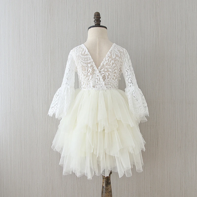Beige Lace Party Wedding 18M-10Y Wholesale Children Dress Frock Design For Baby Girls