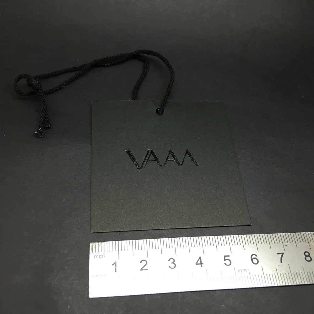 Recycled Coated Paper Shoes Jeans Garment Bags Luxury Emboss Foil Paper Elastic Cord String Swing Clothing Price Hang Tags