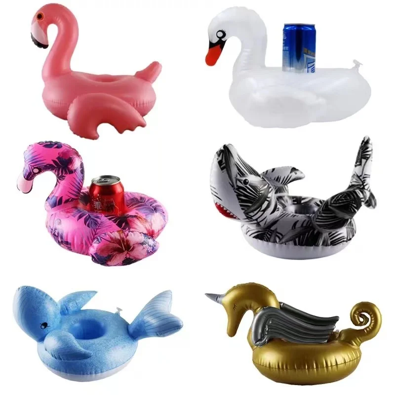 D08 Factory spot supply on behalf of the patterned white swan cup holder inflatable pool float with cooler
