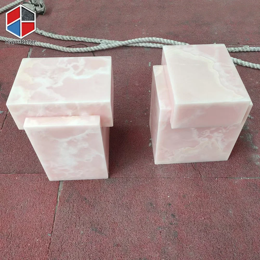 Rose pink onyx cafe table 2pcs set pink marble coffee table