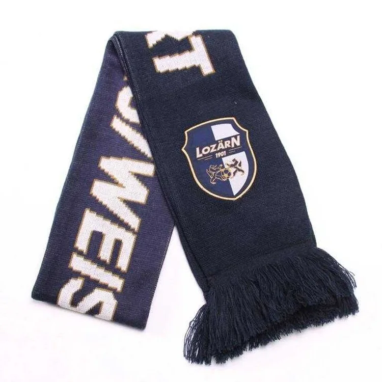 Custom Slogan Wholesale Jacquard Knitted Scarf With Tassel Club Fan Football Scarf