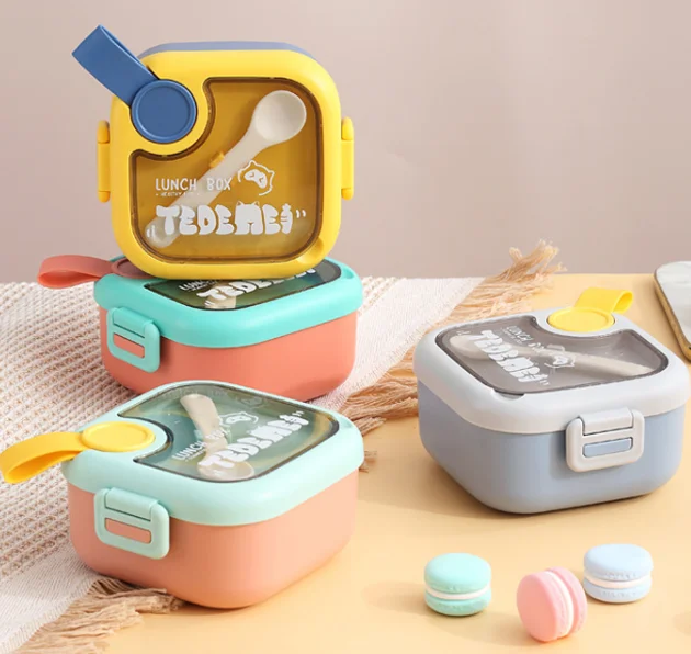 Hot Selling Insulated Baby Food Containers Plastic Lunch Boxes Fruit Pattern Complementary Food Bowls Baby Spoons Scissors Sets