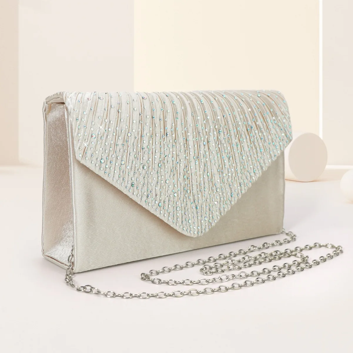 Party Evening Bags Women Sparkling Rhinestone Satin Frosted Evening clutch Bags Silver Handbag Glitter Rhinestone Wedding Purse