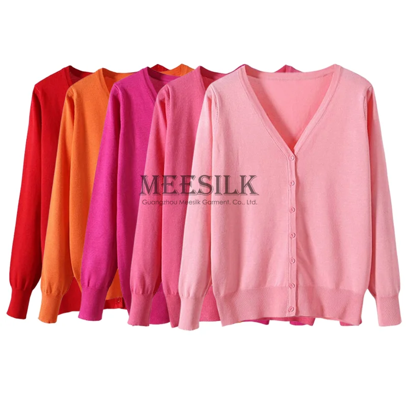 Fall Winter Custom Color Casual Long sleeve Ladies Tops Button Down Women Knit Cardigans V-neck Girls Knitted Sweater
