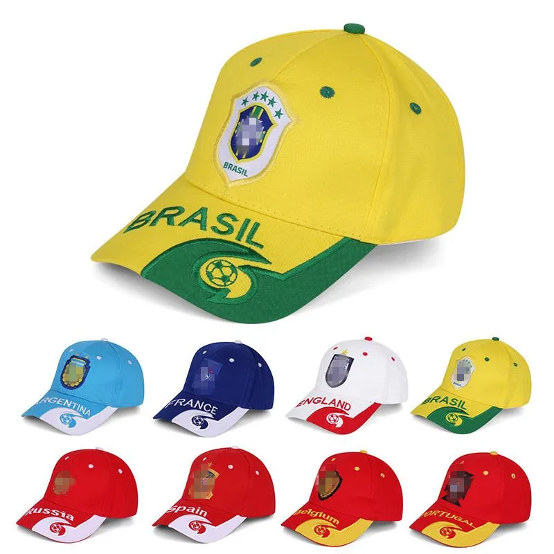 5A Quality National Team Football Caps Soccer Hat Pure Cotton Baseball Caps Winding Brim Sunhat Italy Brazil Snapback Caps