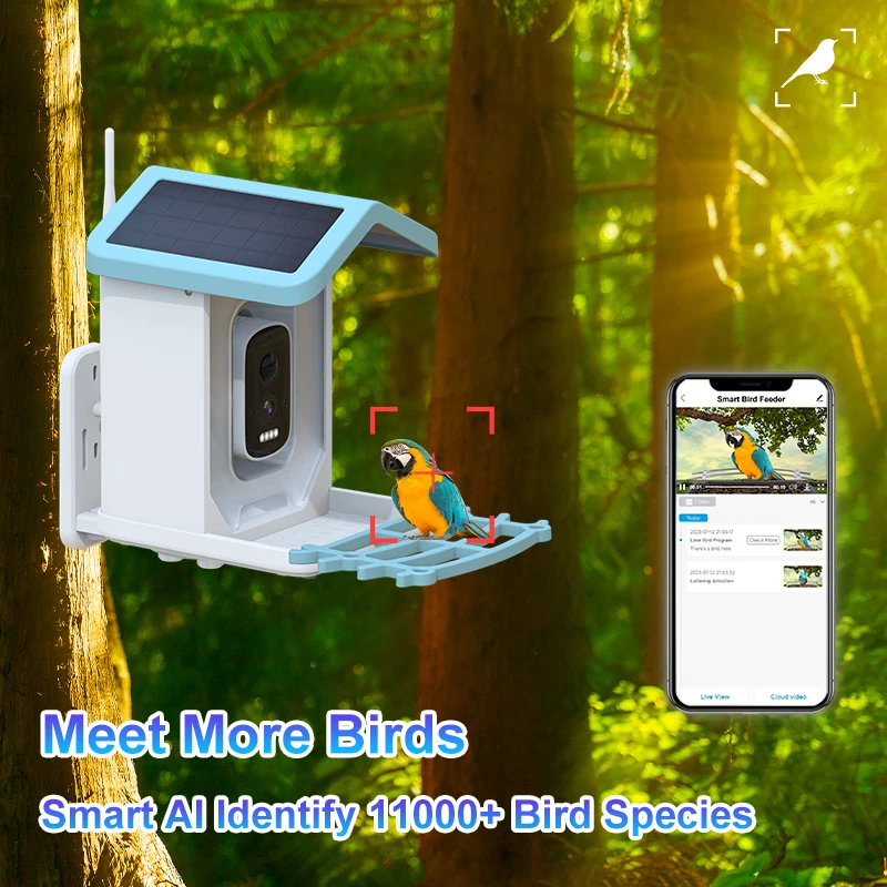 Smart Bird Videos Motion Detection Camera with Solar Panel Wifi Wireless 4MP HD Bird Watching Camera Auto Capture Bird Feede