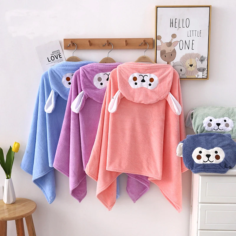Wholesale High quality microfiber kids bathrobe coral velvet robe girl boy custom wearable bath towel for hotel pool use