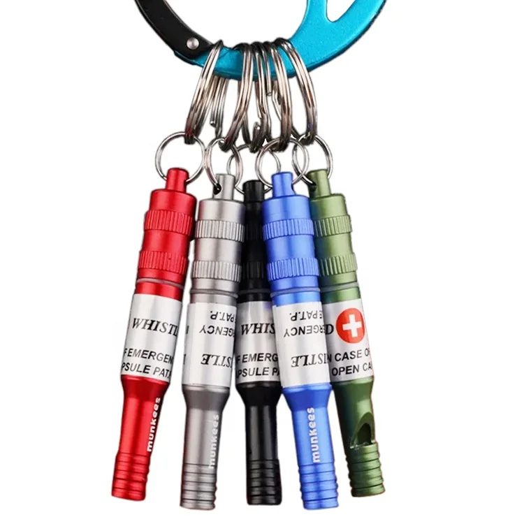 Outerdoor Emergency Whistle Pill Case Holder Wristlet Alarm Window Breaker Alarm Aluminum Emergency Survival Whistle Keychains