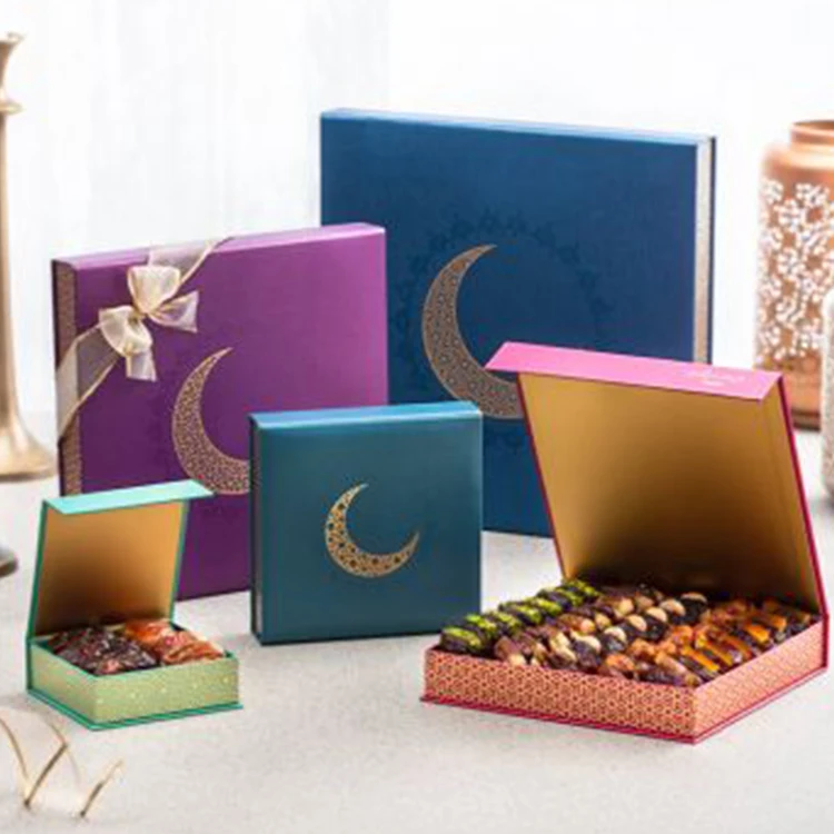 Custom Printed Fancy Design Kraft Paper Gift Box Luxury Folding Baklava Sweet Chocolate Box Ramadan Packaging Medjool Dates Box