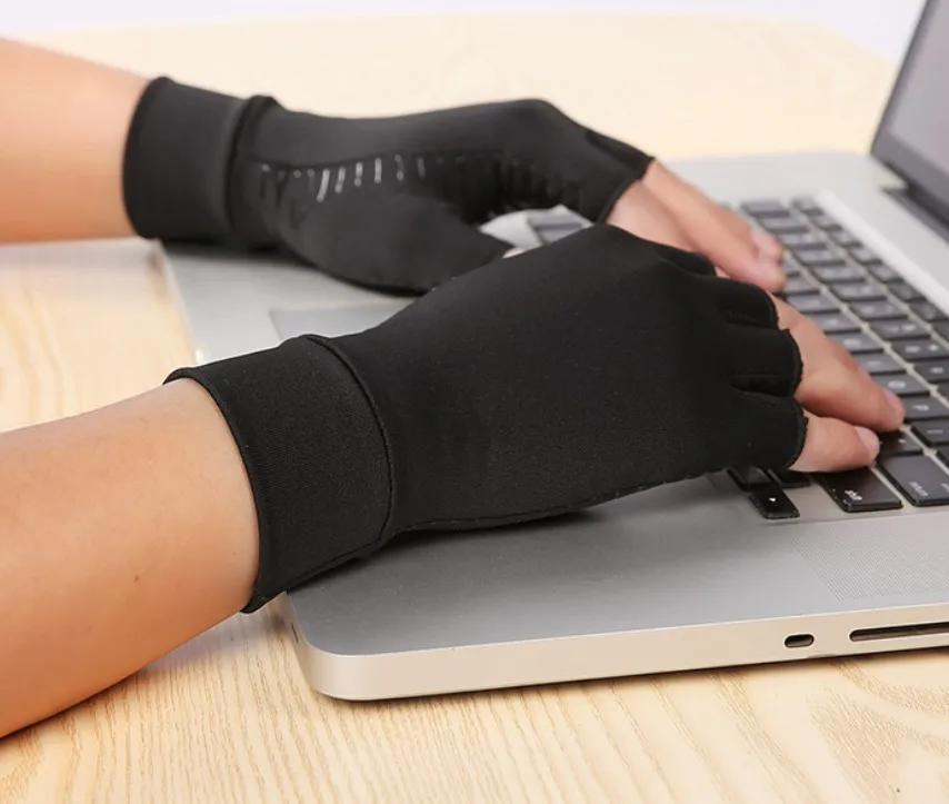 Copper Moisture Wicking Fingerless Design Arthritis Hand Compression Gloves To Alleviate Rheumatoid Pains& Muscle Tension