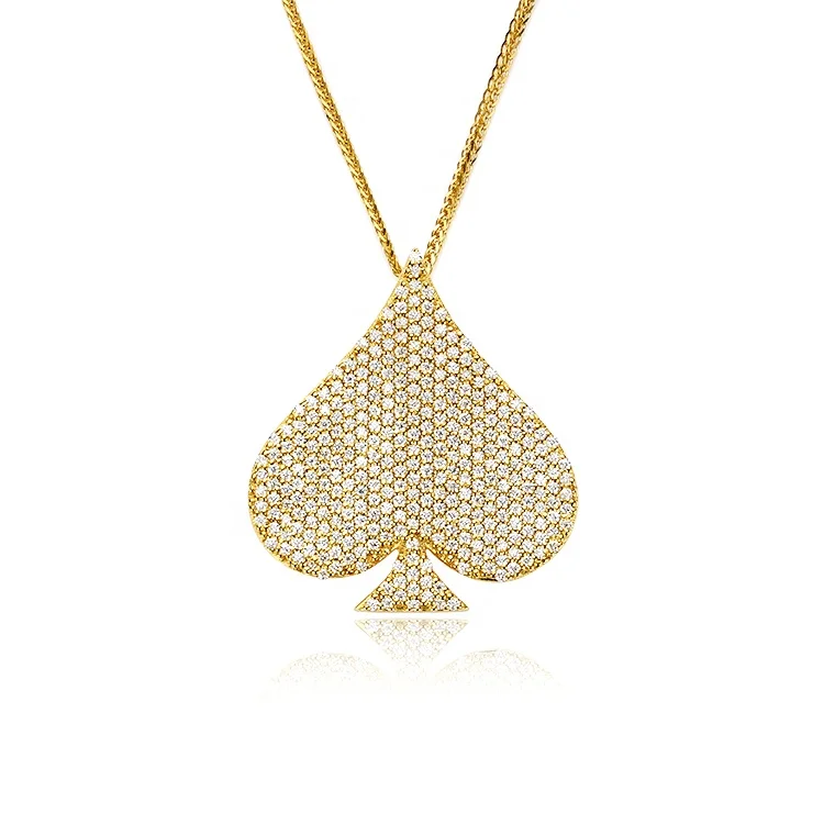 Hip Pop Jewelry Custom 925 Silver /10K /14K /18K White Gold Fully Iced out Moissanite Diamond Ace Spade Pendant Necklace for Men