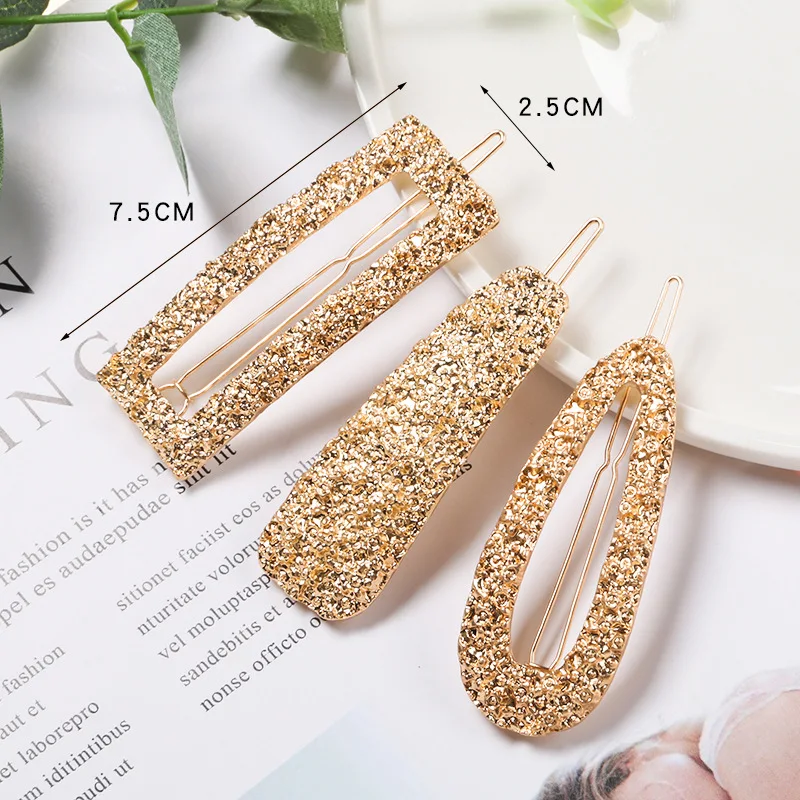 Fashionable temperament metal geometric water drop square hair clips frog hairpin women