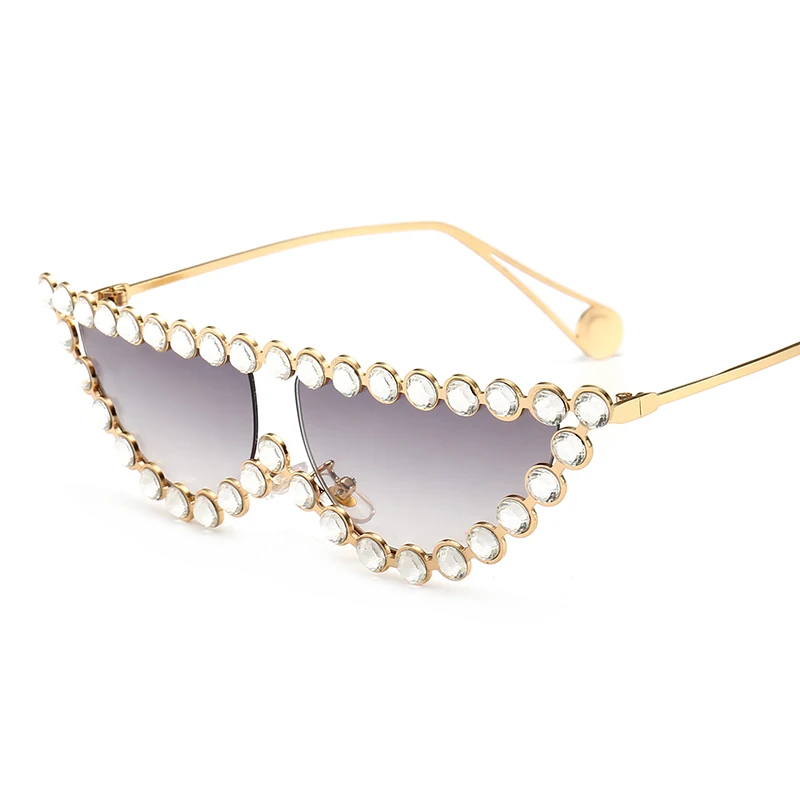 luxury rhinestone women sunglasses cat eye pearl metal sun glasses brand designer italy custom logo wholesale oculos