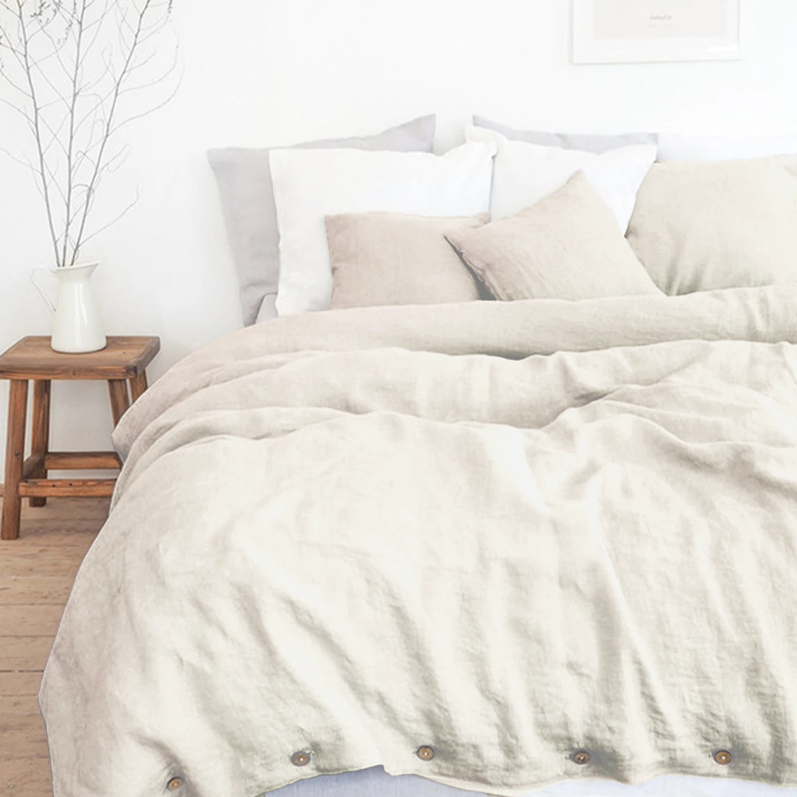 Queen Bedding Set Sheet BSCI factory High Quality 100% Linen Sateen Fabric Hotel Linen White Bed Sheets Linen Bed Set
