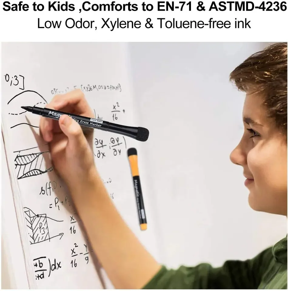 12 sets magnetic white board pen with eraser dry erase ink whiteboard marker with bullet tip