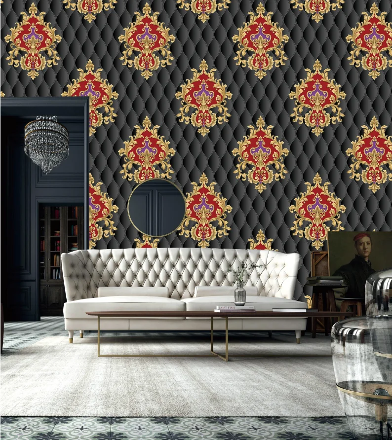 Classic Damascus Bedroom Living Room Vinyl Wallpaper, Commercial wallpaper wall coating covering