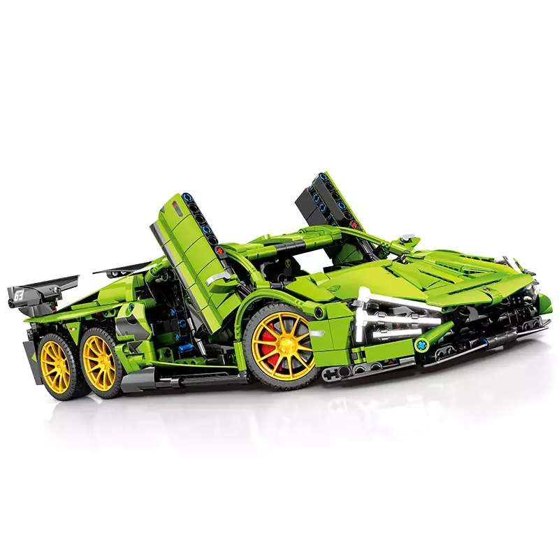 HW Toys 1475PCS Rc Radio Electric Big Bull Green Sports Car Model Remote Control Building Blocks Techinc Bricks Sets For Kids