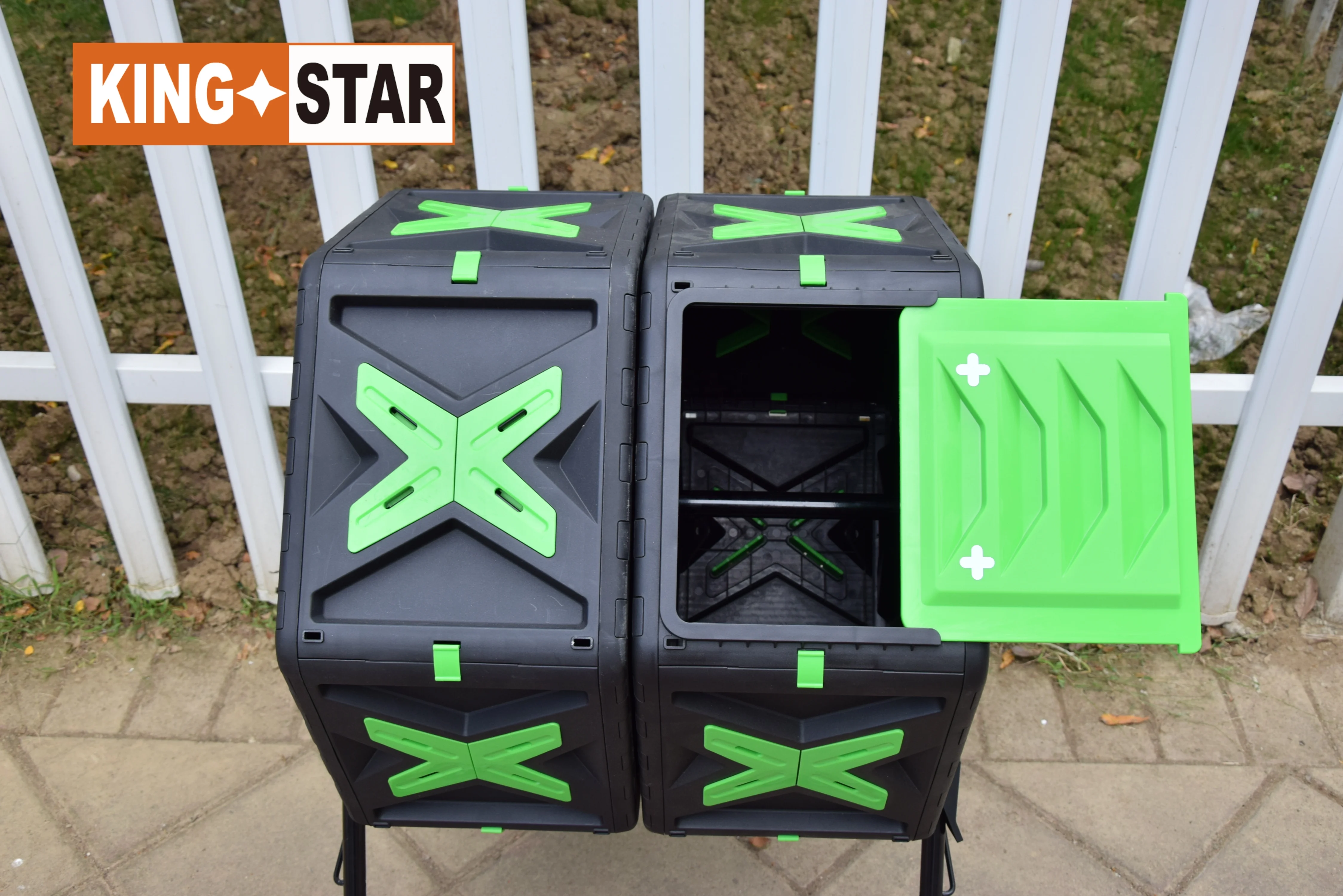 120L 32Gallon Dual Batch Twin Material Plastic Chamber& Metal Tube Quick Compost Tumbler