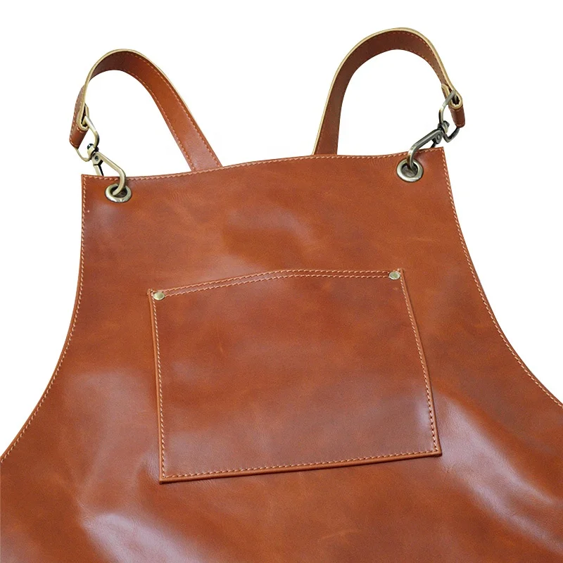 Vintage Luxury Disposable Chef Apron Custom Print Kitchen Cooking Butcher Brown Bbq Genuine Leather Aprons for Men