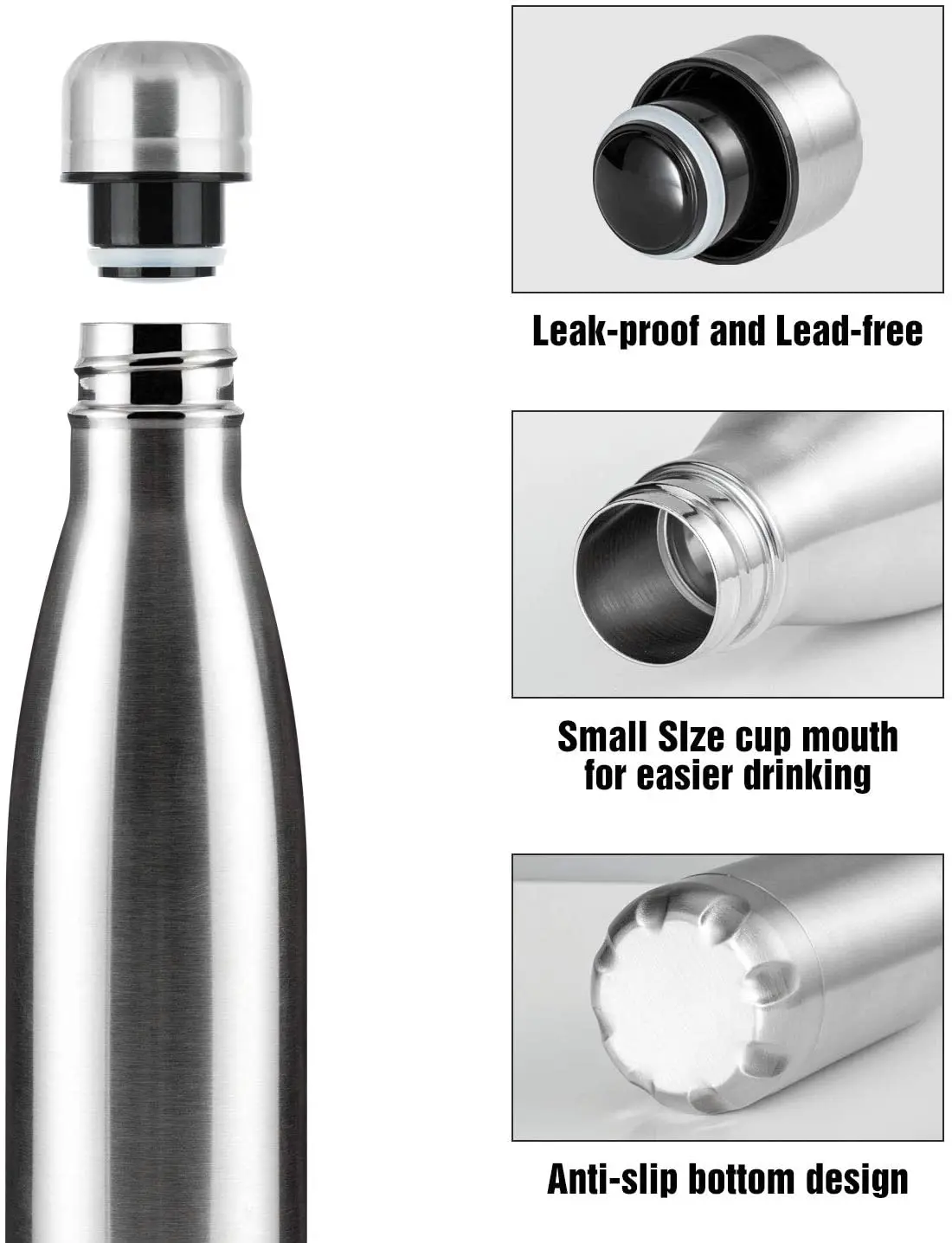 
500ML Double Wall Thermal Vacuum Flask Insulated GYM Sports Drink Cola Shaped 18/8 Stainless Steel Water Bottles 