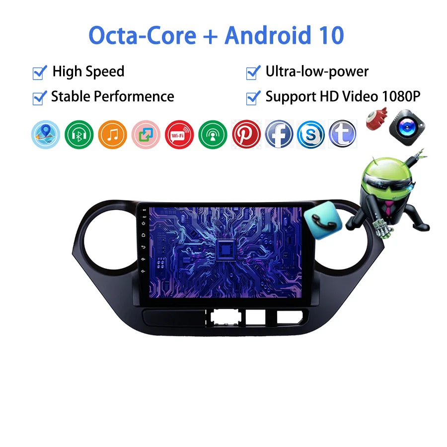 Car Audio for Hyundai Grand i10 LHD 2013-2016 360 Camera System Wireless Carplay Android Auto Android 10 8 Core Car Radio