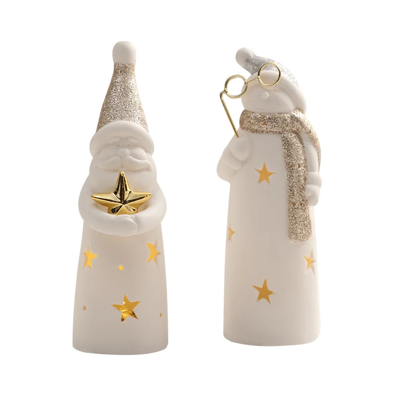 Custom Led Xmas Santa Snowman Decor Ceramic Christmas Figurine & Toys