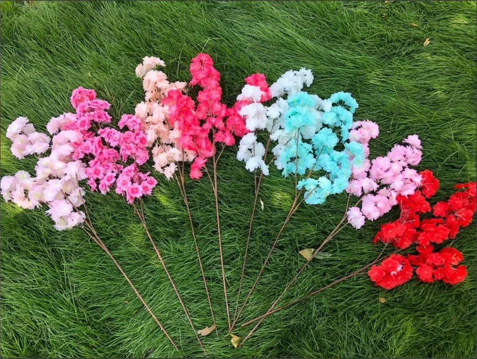 DIY Artificial Tree Flowers Cherry Blossom Branches with leaf for Wedding Decoration